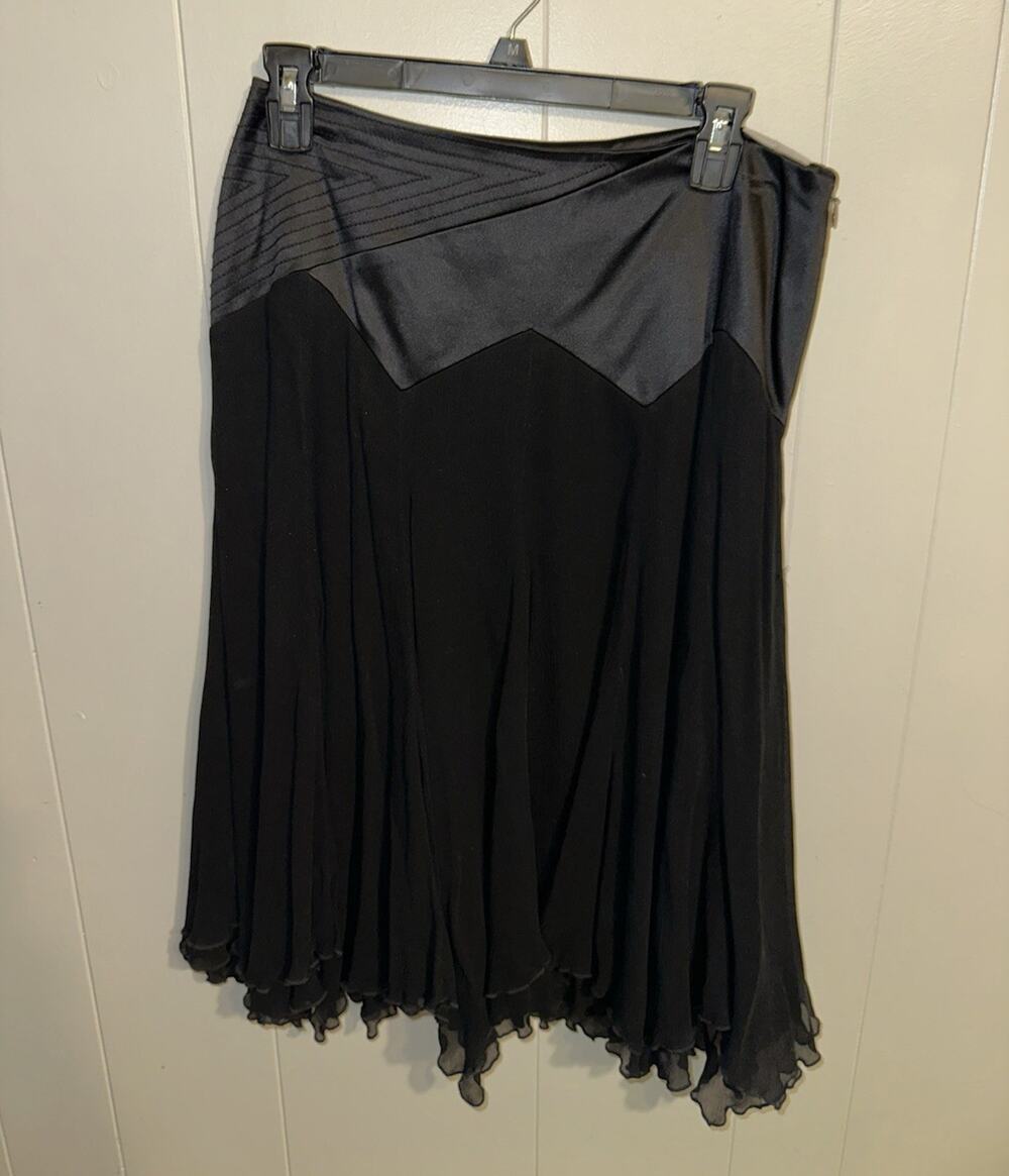Anne Klein Women’s Black 100% Silk Pleated Knee Length Skirt Size 6